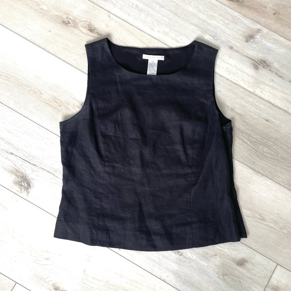 SARAH SPENCER Sleeveless Linen Popover Blouse Tank Top Black 12